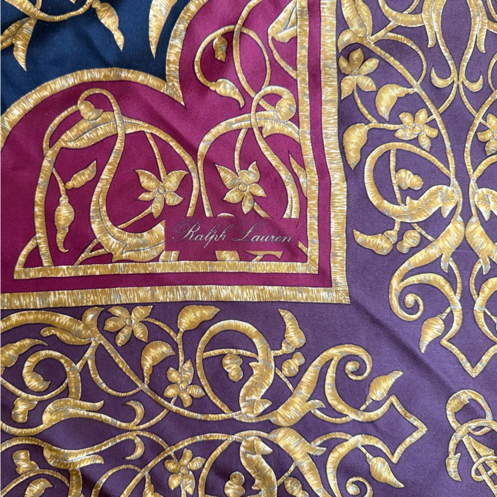 Ralph Lauren Gold Scroll Silk Scarf